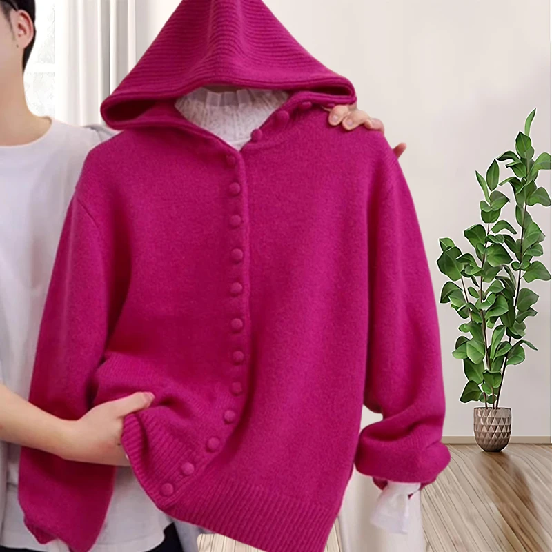 红色毛衣秋冬女款休闲连帽高级感毛衣外套女款爆款2025新款开衫