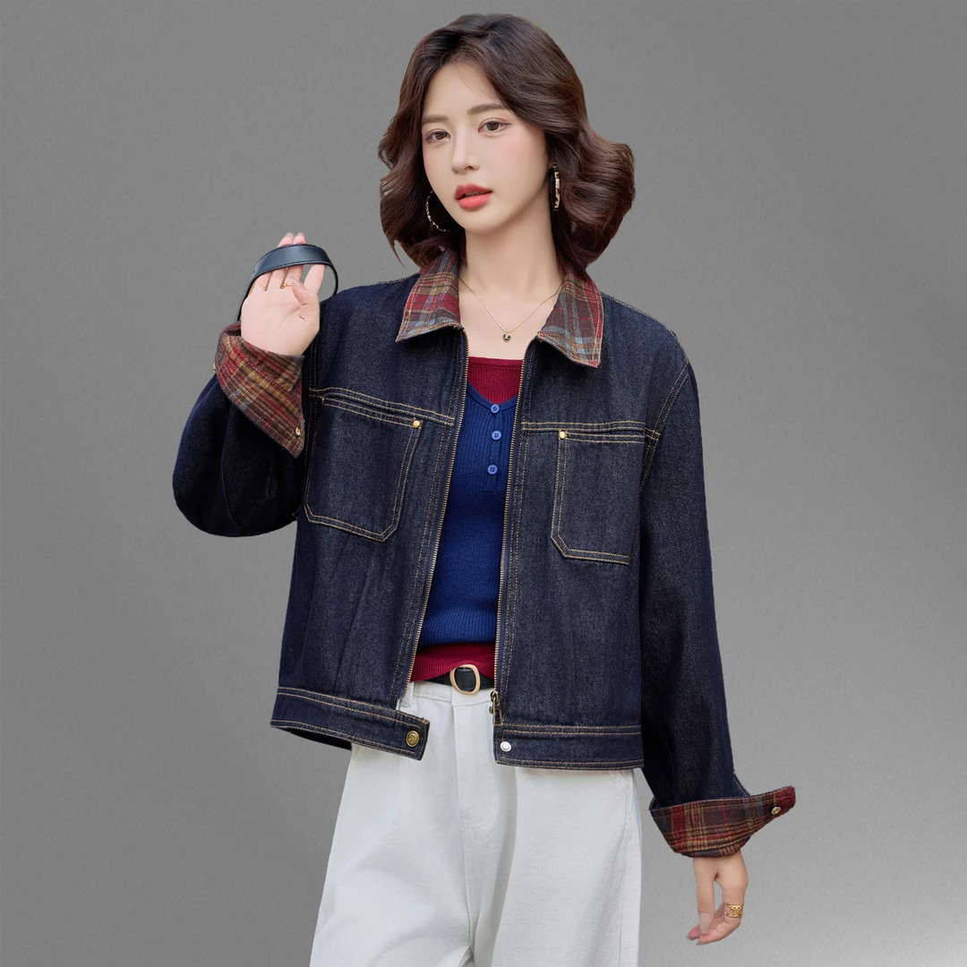 港风复古短款牛仔外套女春秋新款时尚小个子宽松休闲大码夹克上衣