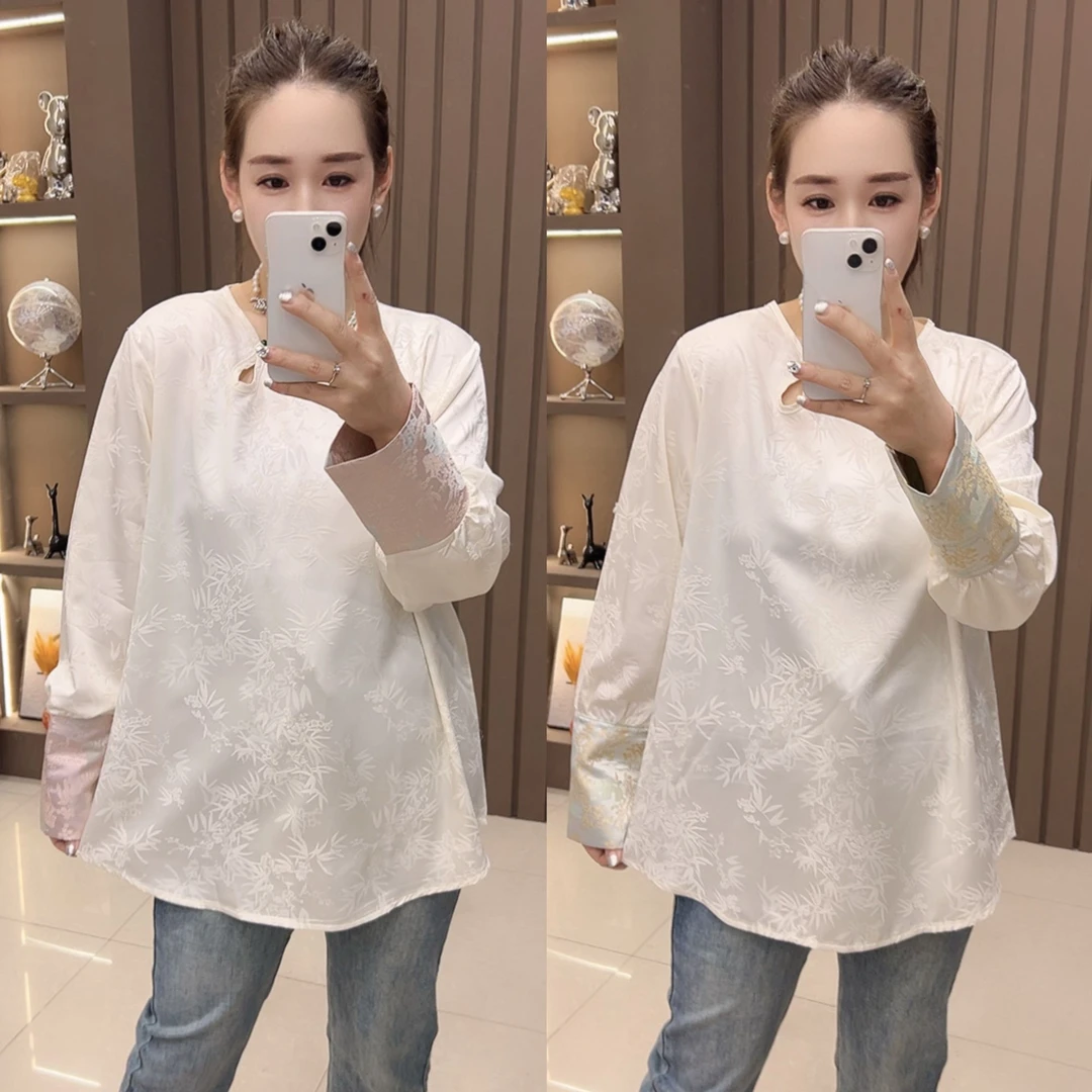 上衣常规提花长袖休闲宽松时尚秋季春秋新中式打底上衣1903