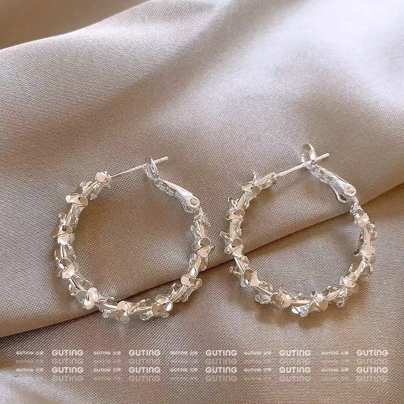 铜合金耳饰 20423银色缠绕纹理圈圈耳环女高级独特气质耳钉耳圈