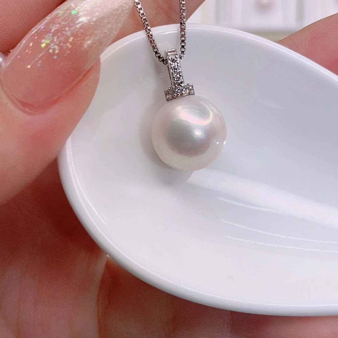 淡水珍珠银S925镶嵌颈饰11-12m