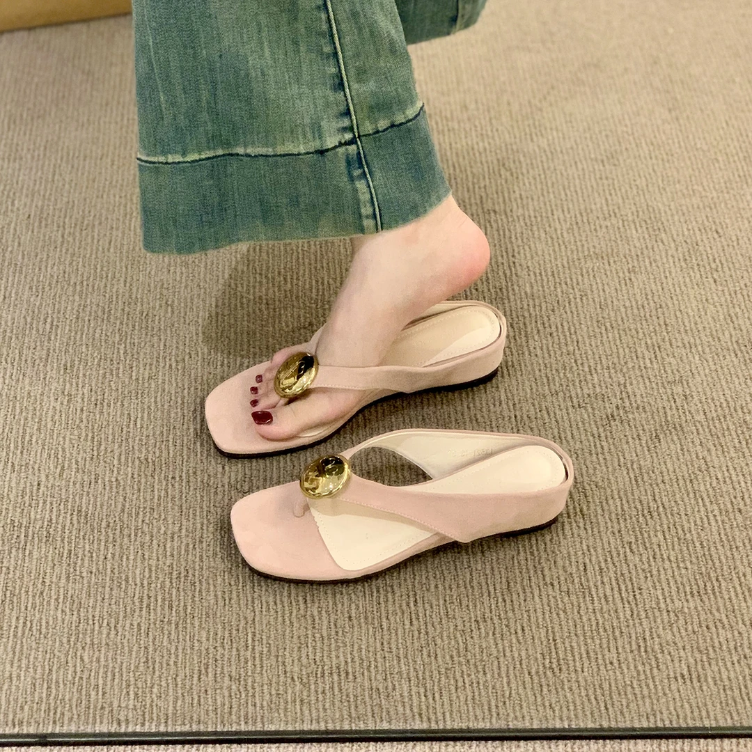 法式！小众绝美银色内增高夹趾人字拖鞋女夏外穿厚底凉拖鞋仙女时