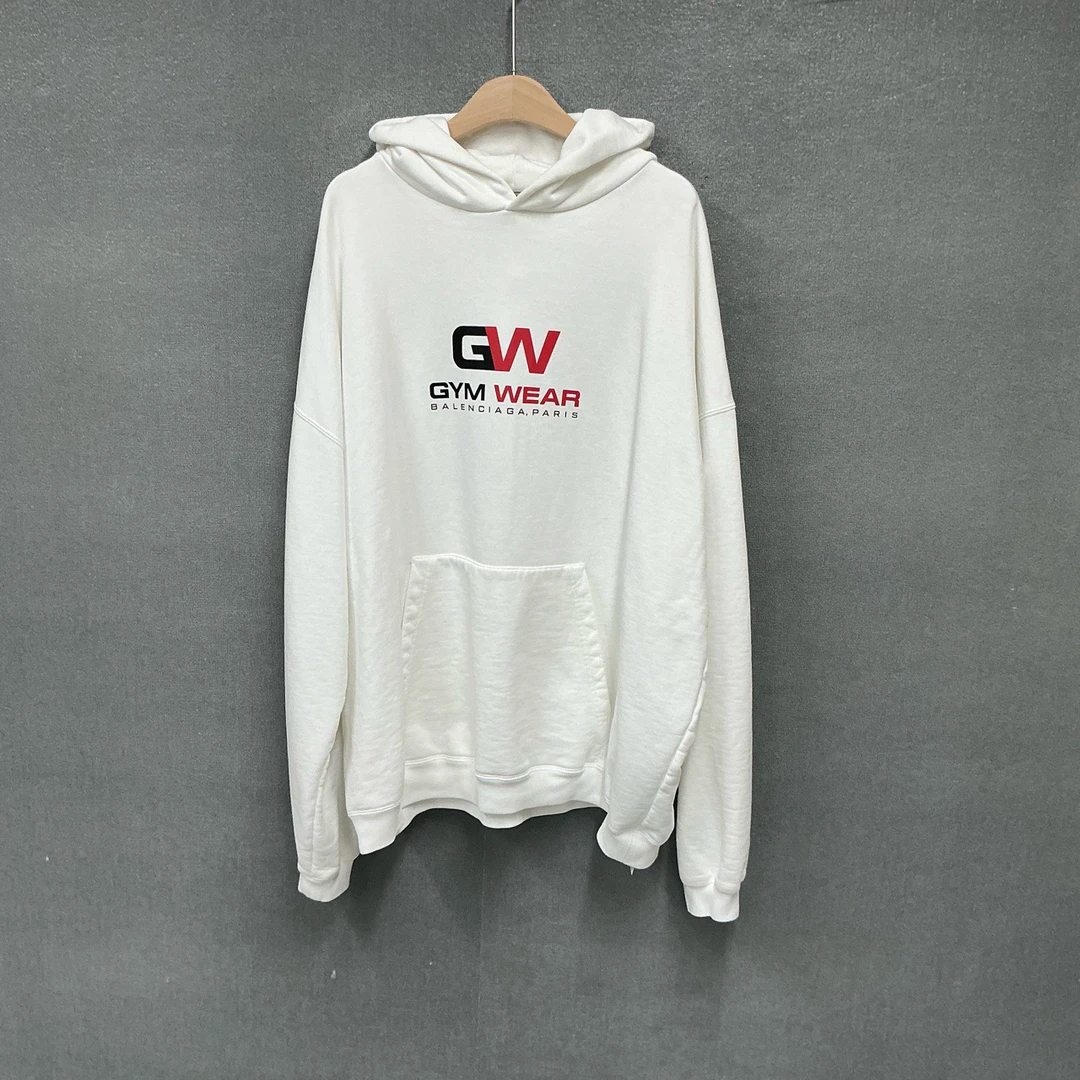 全新未使用 Balenciaga/巴黎世家 GW印花白色帽衫带吊xs码 4164