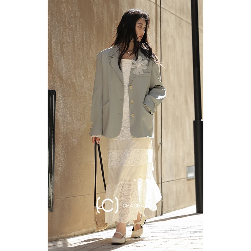 CHACHASTU 复古灰色小西装外套女设计感高级感休闲西服H3257-1W