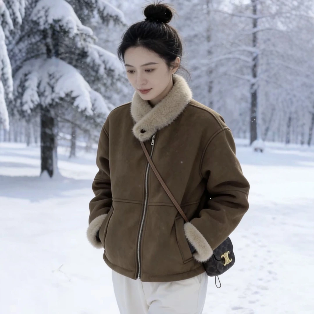 短款高级感加厚毛毛一体外套女装2025冬季时尚休闲保暖超好看上衣