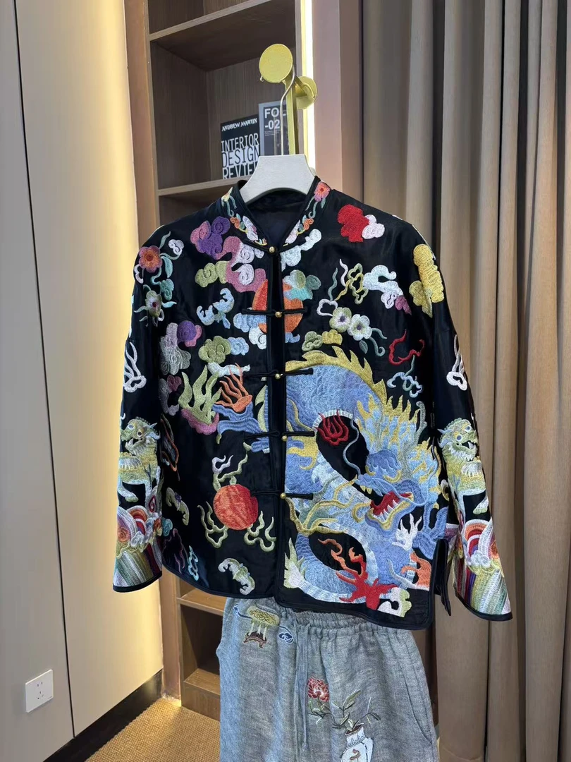 【芊颜家】高奢麒麟“720万针绣”秋季国风时尚醋酸刺绣对襟上衣19266