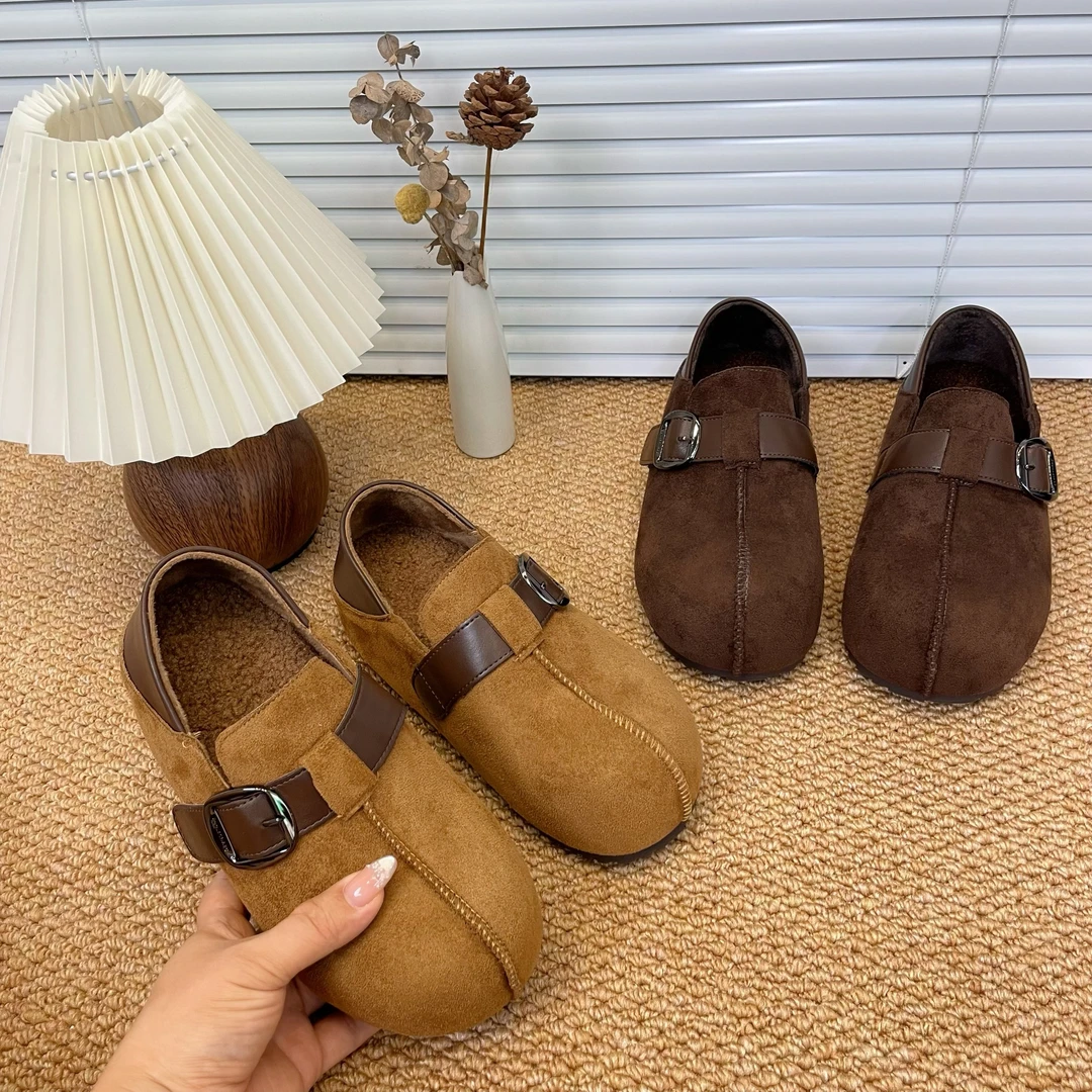 2025冬季新款厚底内增高全包勃肯鞋女复古休闲丑萌两穿女加绒棉鞋