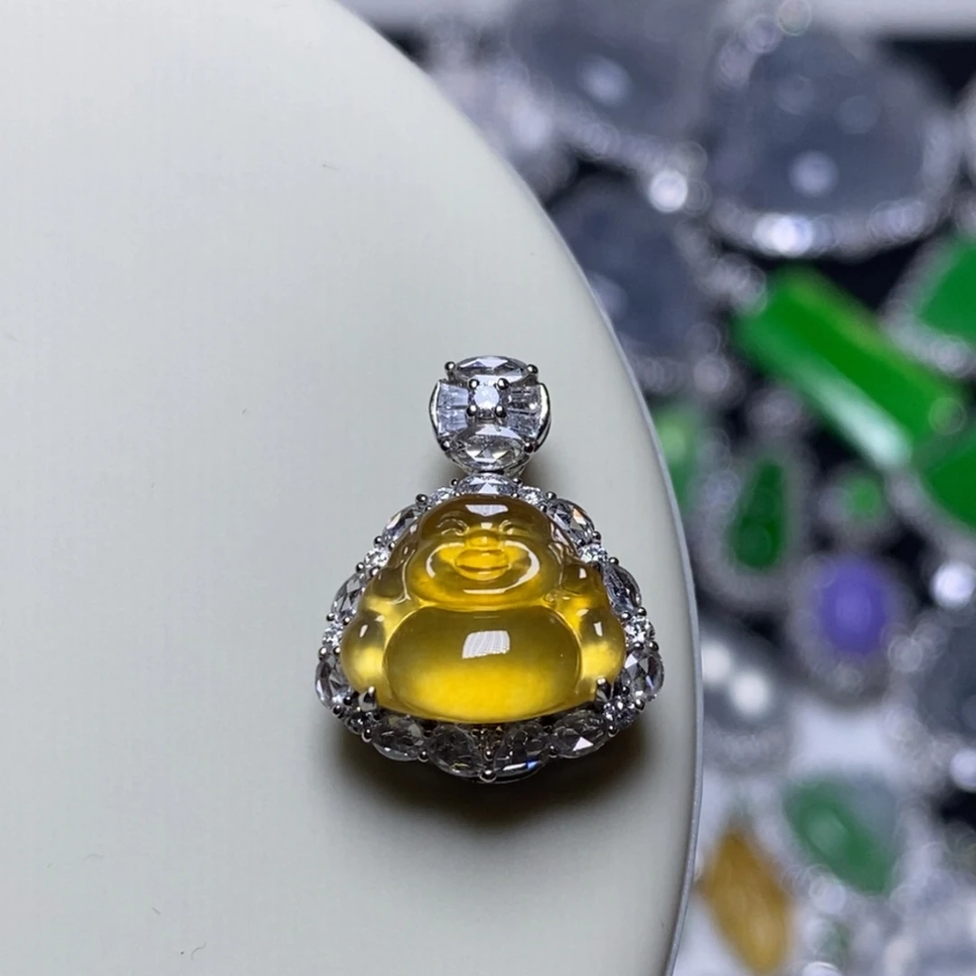 翡翠18K金镶嵌吊坠(不含链)玻璃种黄翡