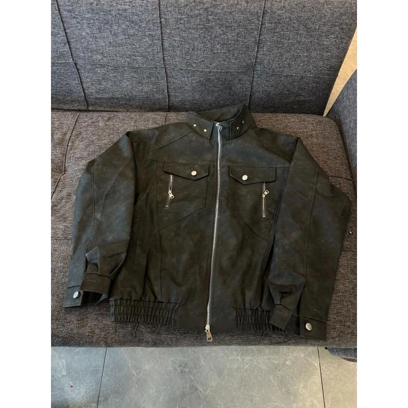 Z12 春秋cleanfit立领pu皮夹克男女棒球服高级感短款工装外套