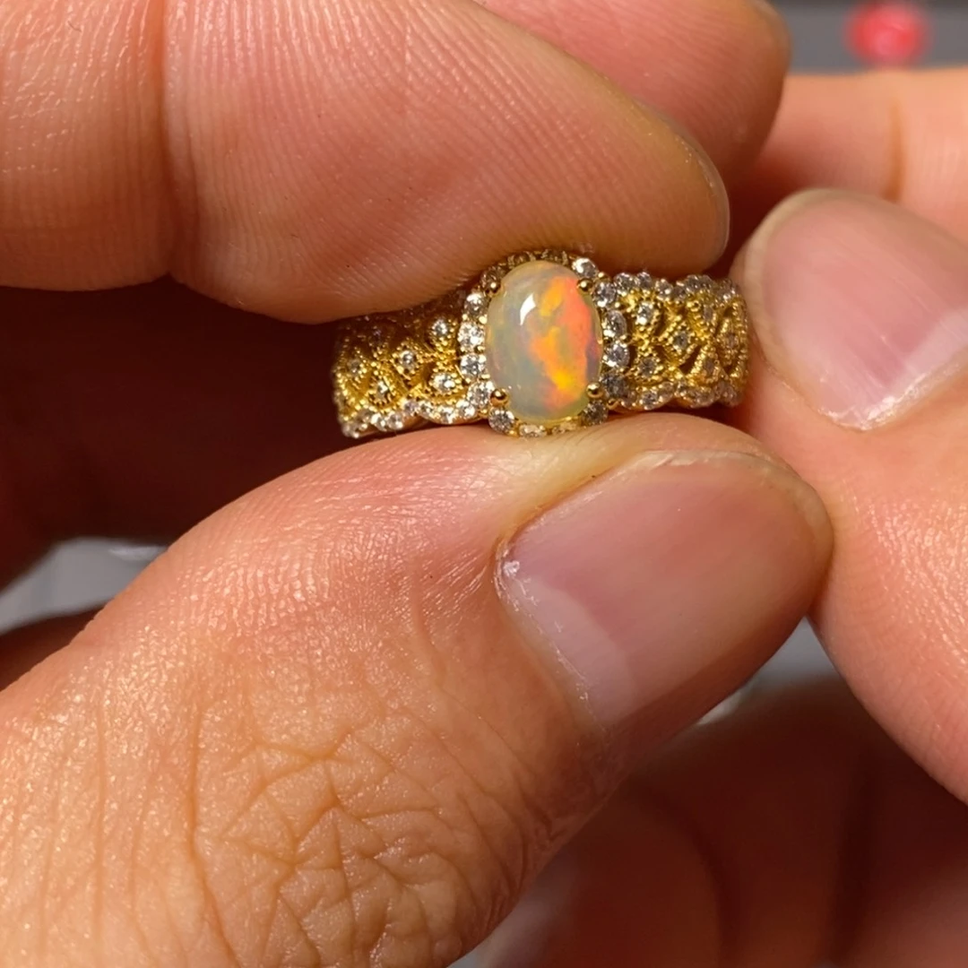 欧泊银S925镶嵌戒指40