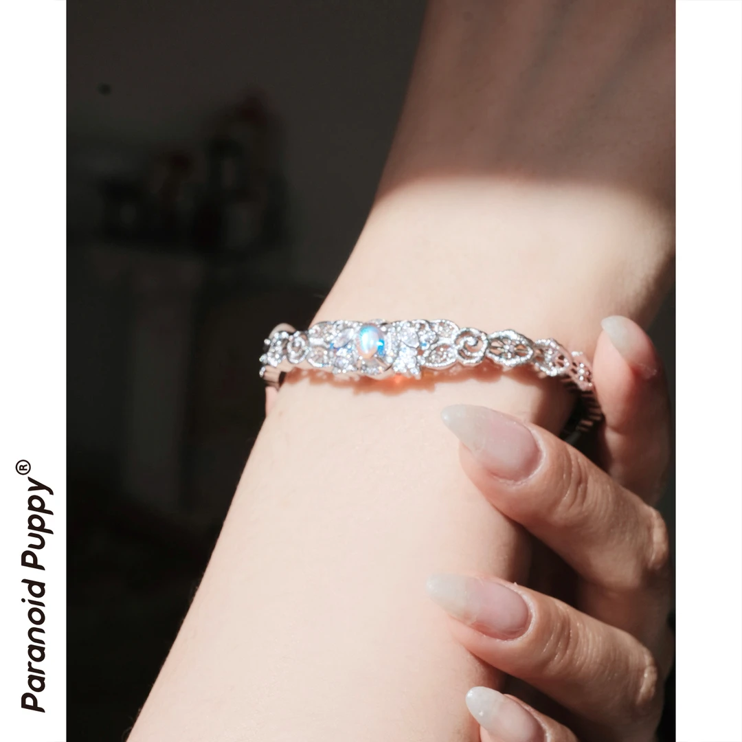 铜合金合成锆石手镯 《疏影》欧式浪漫蕾丝手镯女原创复古轻奢重工