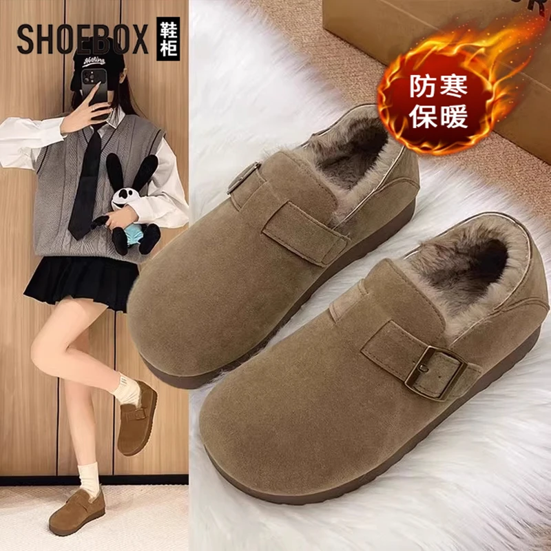 达芙妮集团旗下鞋柜勃肯鞋女2025冬季新款软底加绒豆豆鞋保暖棉鞋