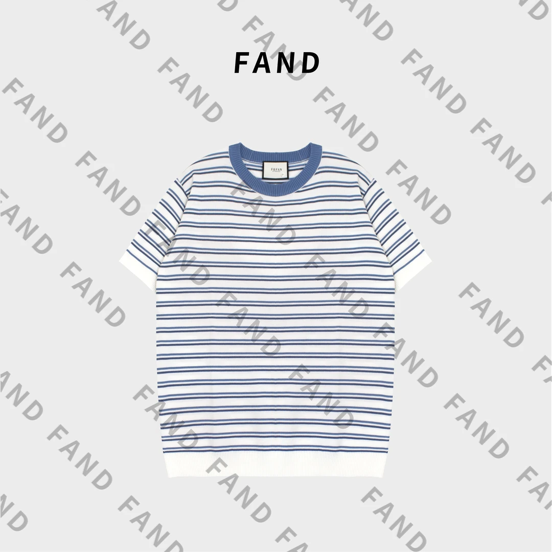 FAND妍妍【Babyblue】2025新品夏季情侣装针织条纹宽松圆领短袖T恤