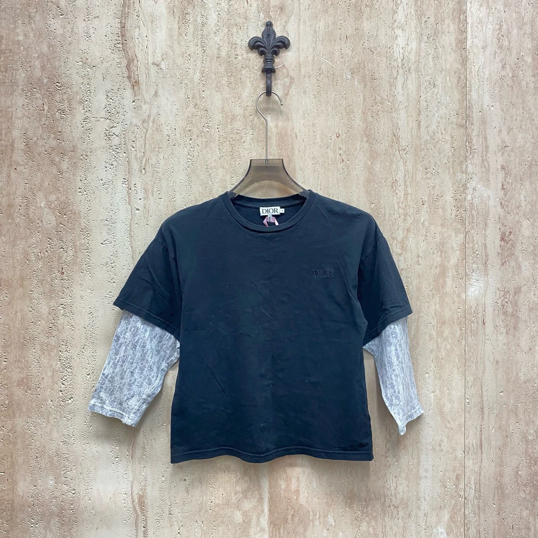 95新 DIOR/迪奥 Dior拼接色老花刺绣字母logo长袖T恤/10码/32448