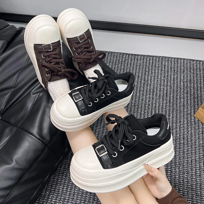 欧洲站增高7cm大头运动板鞋女款2025秋季新款百搭厚底休闲面包鞋