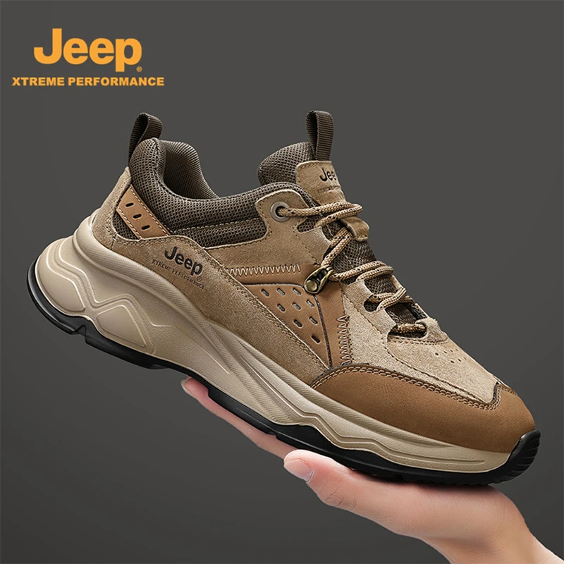 JEEP/吉普真皮登山男鞋2025冬季新款厚底户外徒步耐磨防滑运动鞋