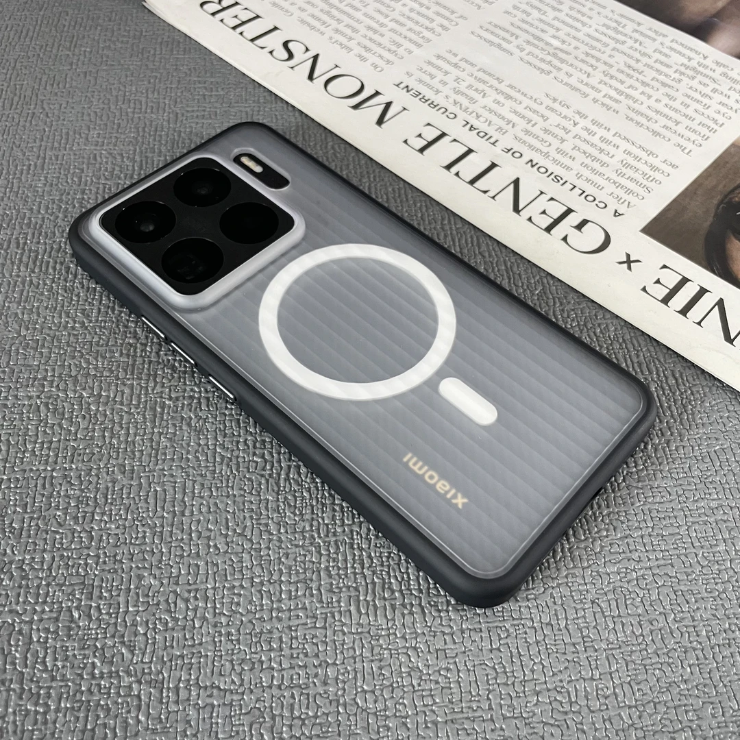 软边全包防摔瓦楞适用小米15spro手机壳内嵌磁吸圈磨砂肤感保护套