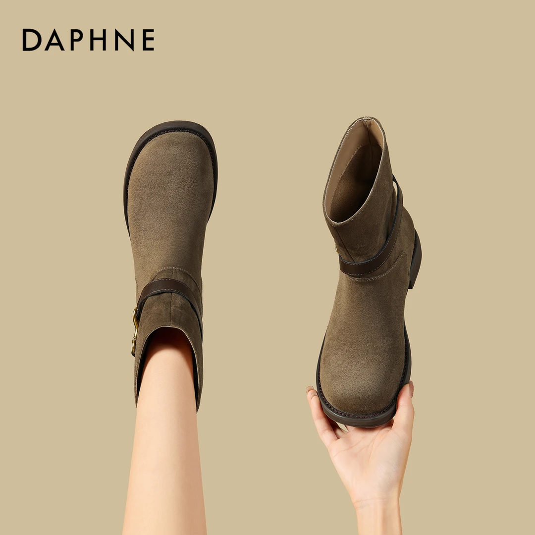 达芙妮复古美拉德短靴女靴2025秋季新款百搭时尚马丁靴西部牛仔靴