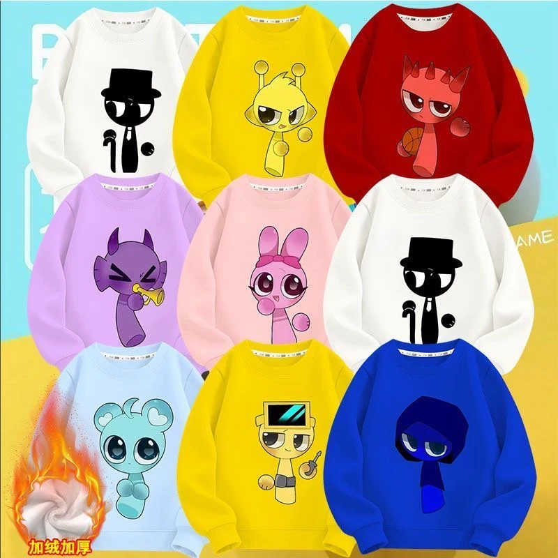 Sprunki音乐节奏盒子周边衣服儿童卫衣秋冬加绒女童加绒打底衫