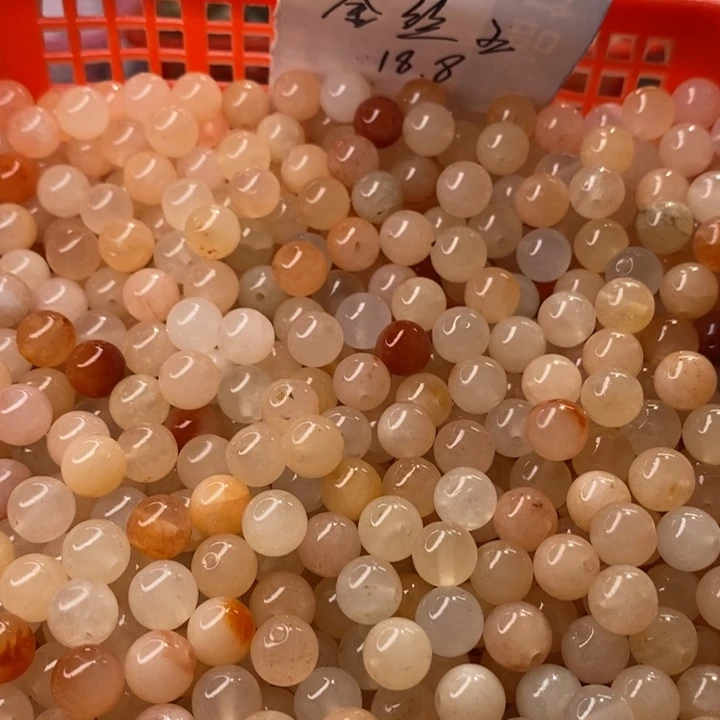 石英质玉手链未镶嵌卡8粉彩金丝玉圆珠