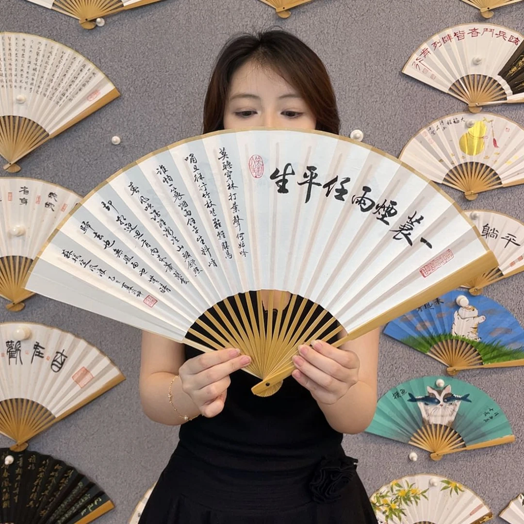 国画95寸玉竹-纯手绘-文玩扇骨（默认粘好）