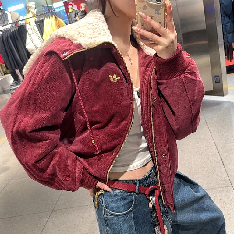 Adidas JACKET PADDED新年款保暖毛绒领连帽宽松棉服KT0723 全渠2