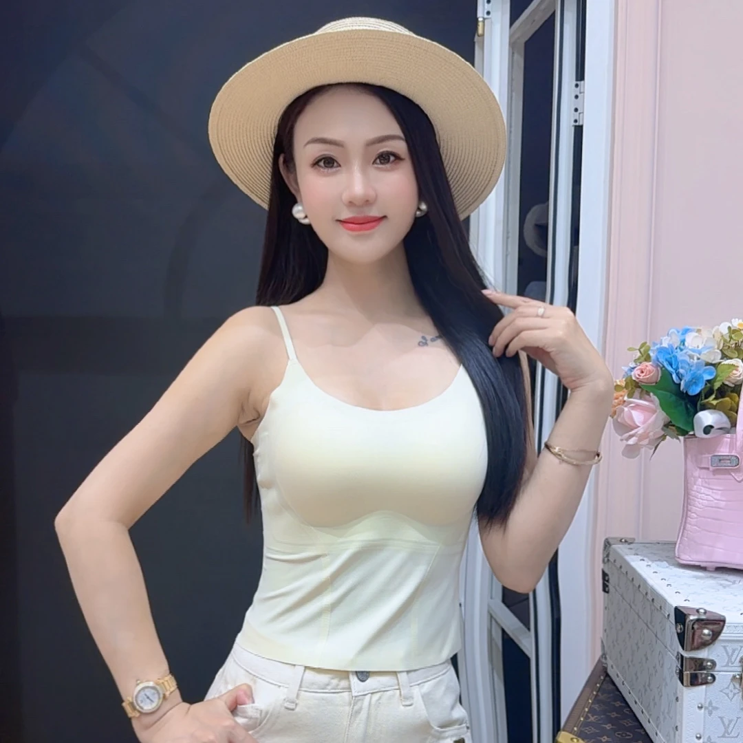 【出水芙蓉】一体式冰丝吊带背心袋胸垫上衣外穿无痕美背A3160