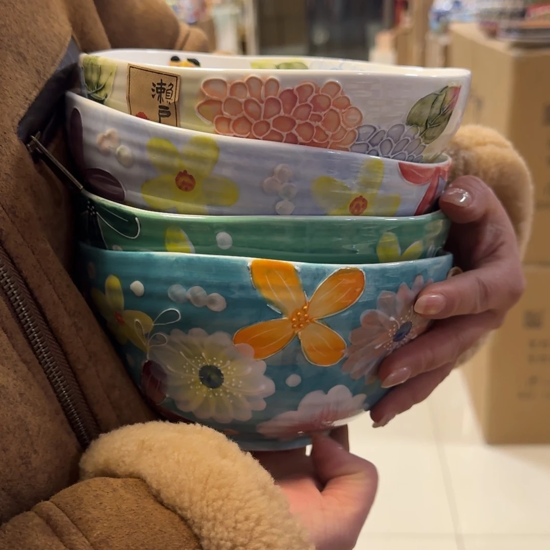 瓷片7英寸濑户烧面碗4只，看图