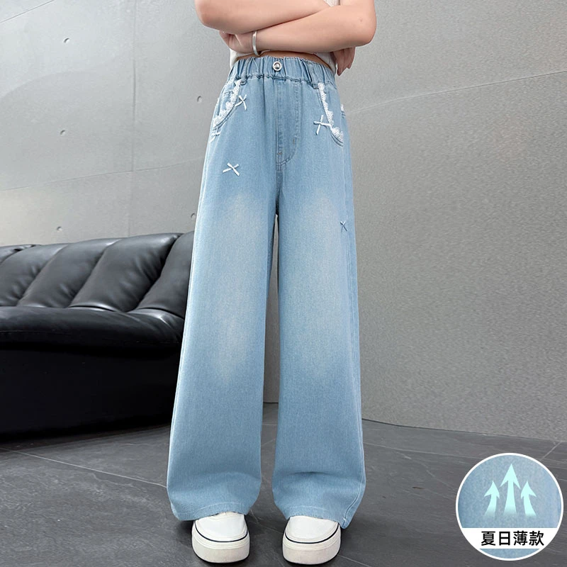 女童夏季牛仔裤2025新款洋气时尚高品质直筒裤6-12岁中大童裤子潮