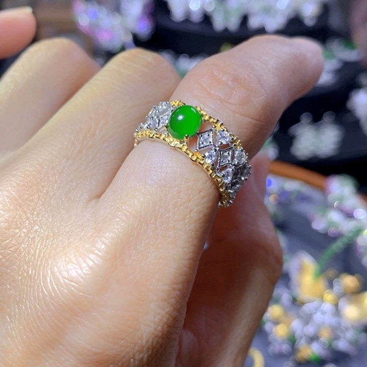 翡翠戒指银S925镶嵌天然翡翠