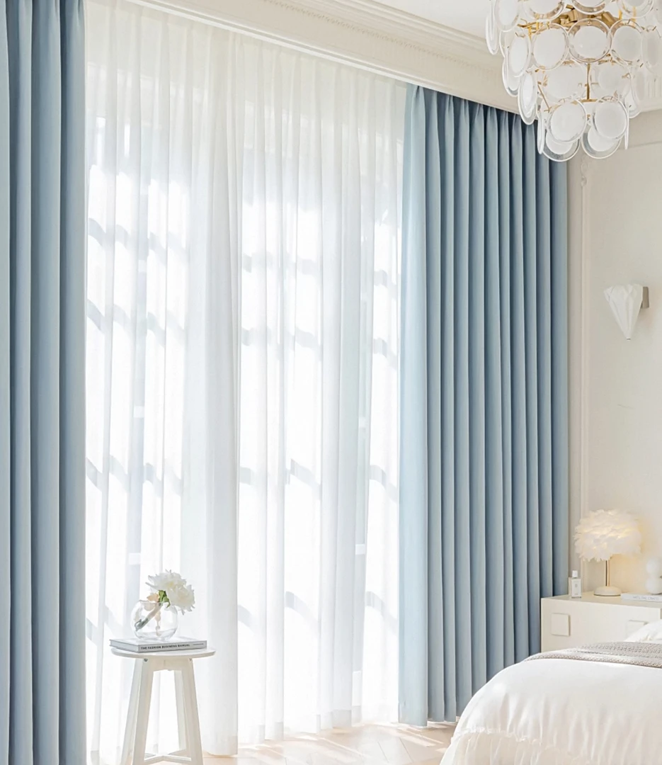 素雅成品窗帘奶油蓝364