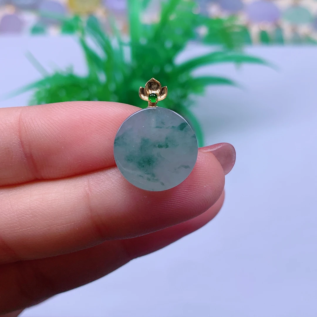 缅甸天然A货翡翠，冰飘花无事牌 编号470/223尺寸14.9-5.2