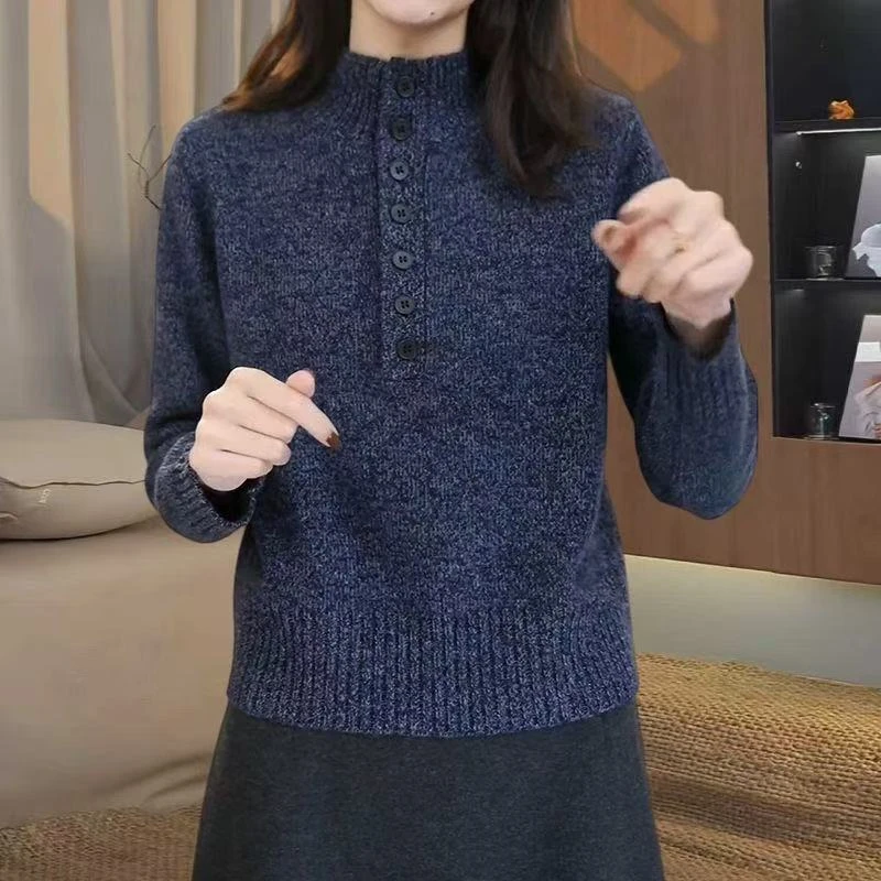 半排扣立领花纱毛衣女秋冬新款时尚洋气针织衫高级感套头上衣