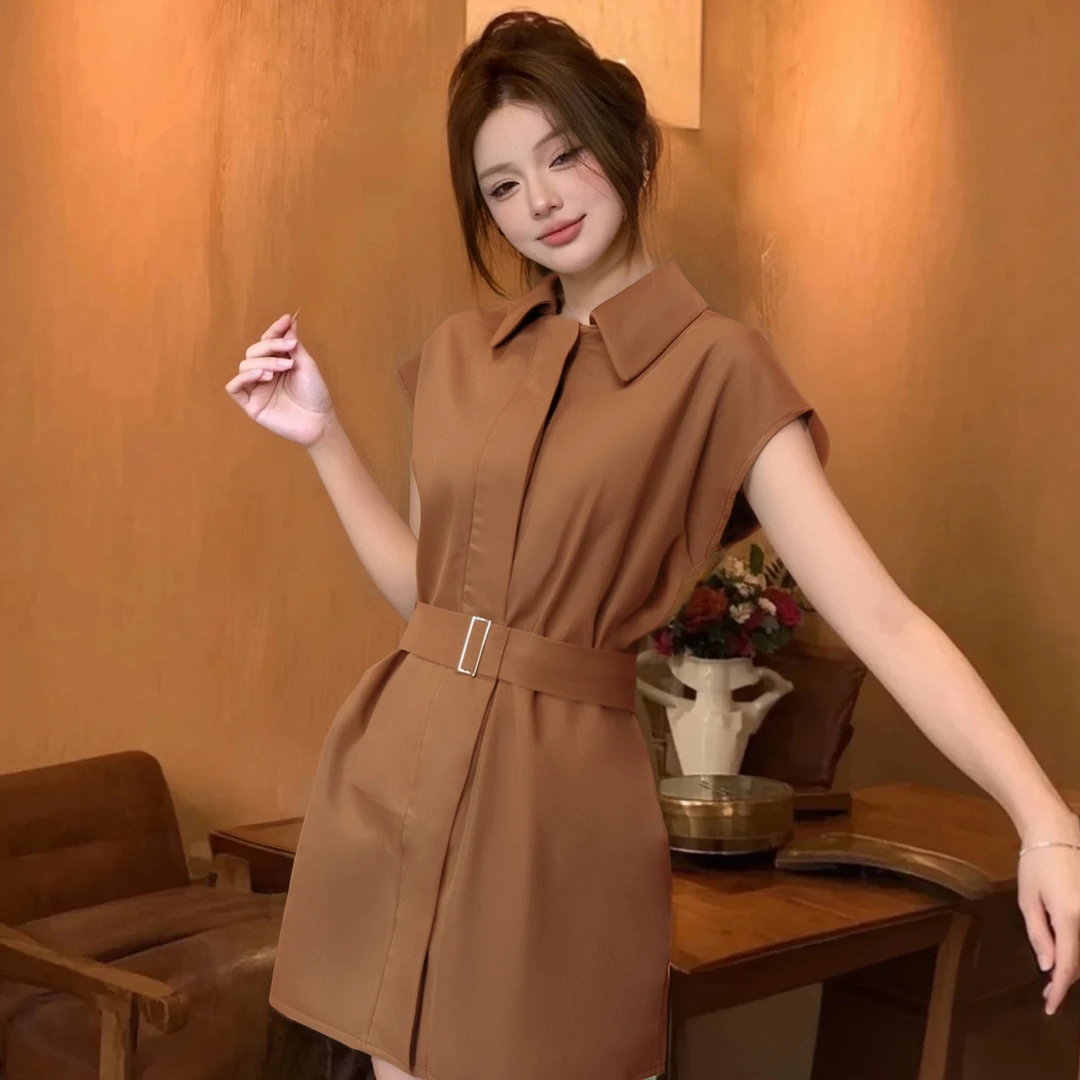 C【三色】【送腰带】 【送裤子】修腰小个子衬衫2025新款法式套装1194