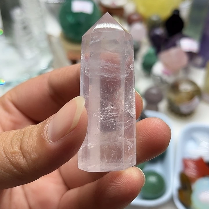 水晶珠宝半成品未镶嵌32克粉水晶柱