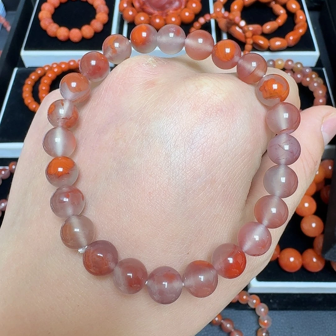 南红玛瑙未镶嵌瓦西墨冰圆珠飘花8.4mm21.3g