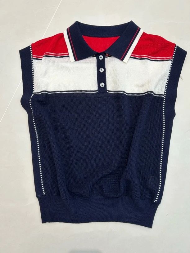 [AQMC]新款休闲风无袖针织翻领百搭韩式时尚衬衫