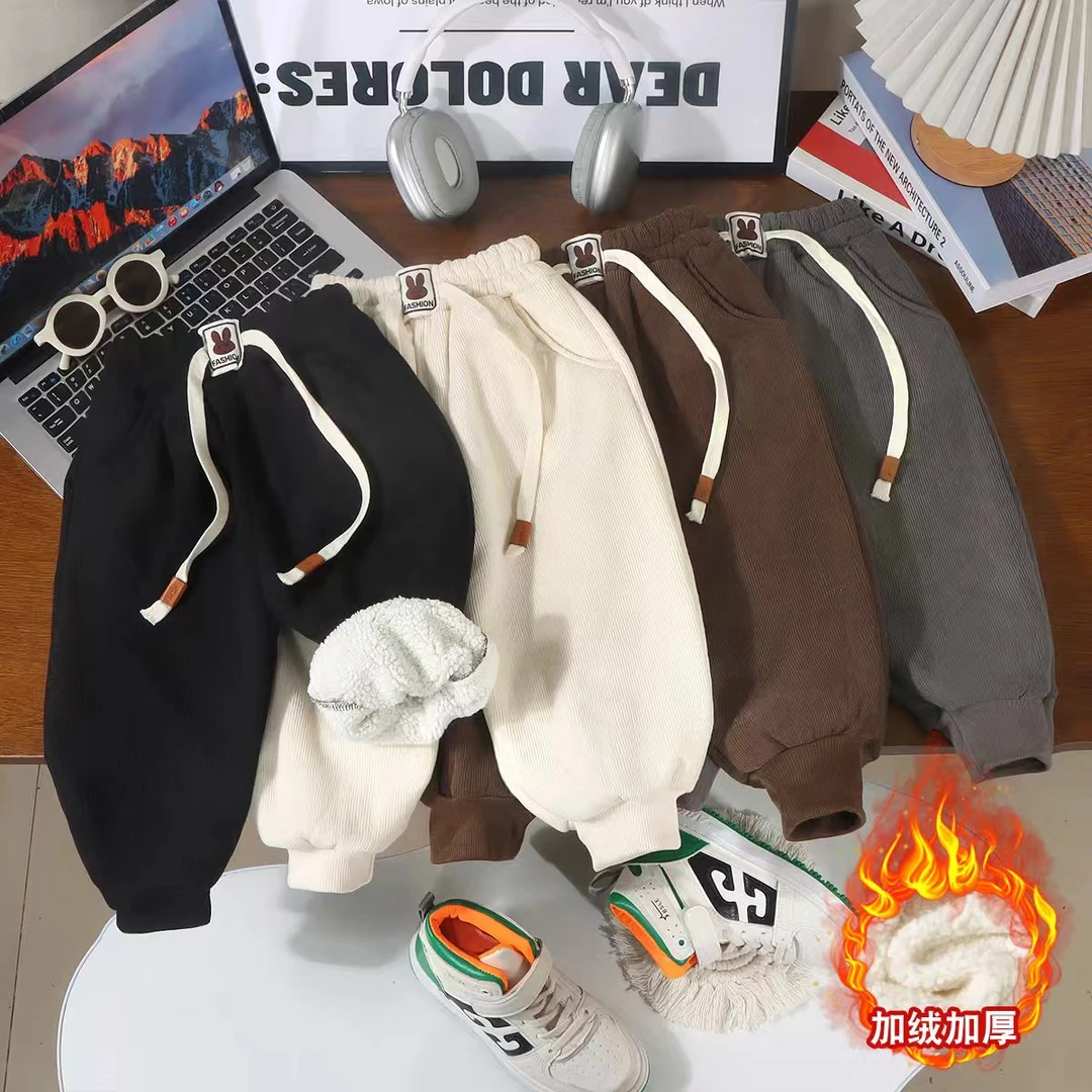 新款儿童加绒加厚男童女童羊羔绒保暖舒适亲肤秋冬季长裤休闲裤
