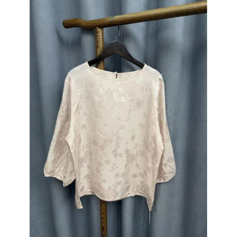 2025秋季新款休闲时尚圆领桑蚕丝七分袖上衣女A339