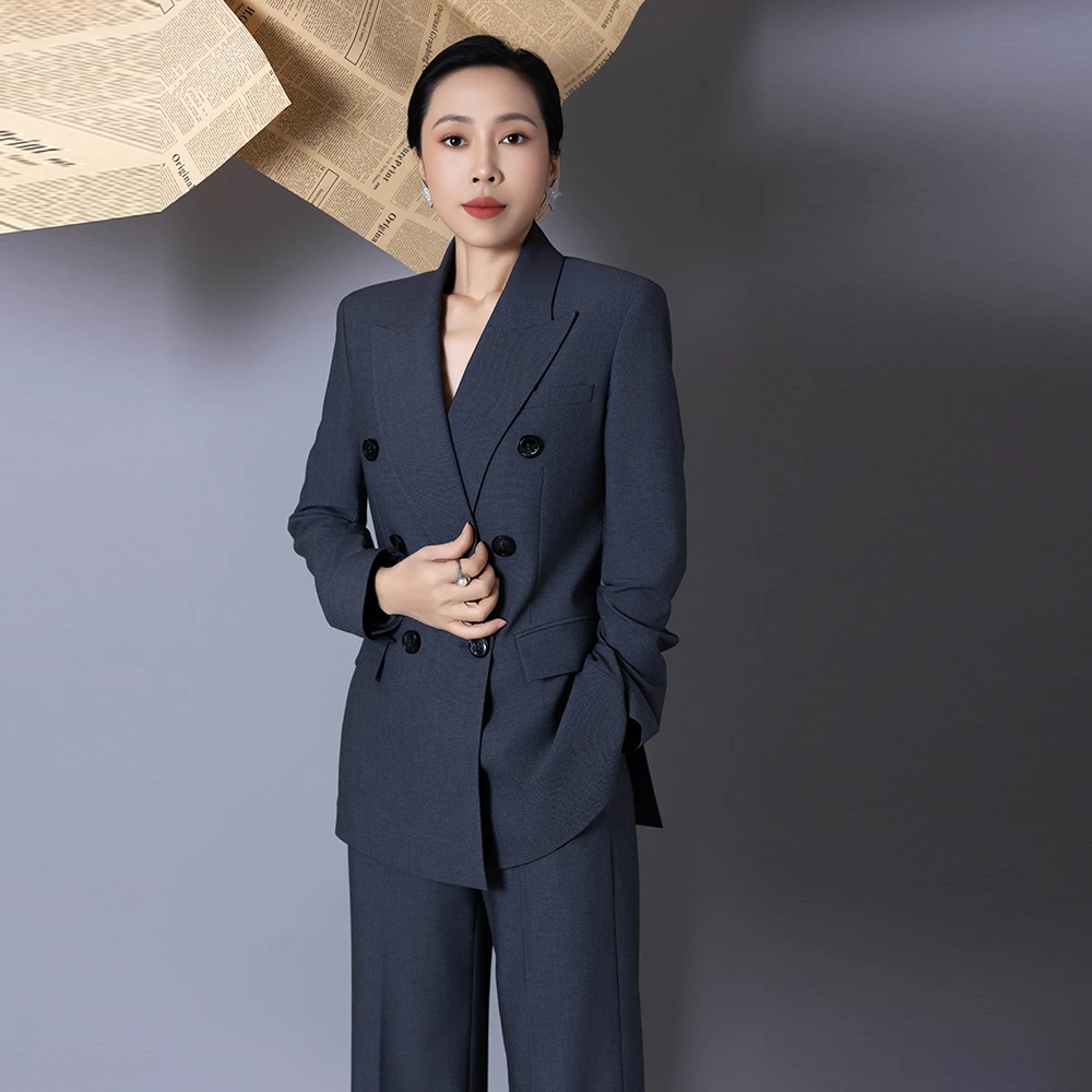 琴老板爱品纱【飒爽女帝】轻奢设计师柞蚕丝双排扣西装E6FJ003BET