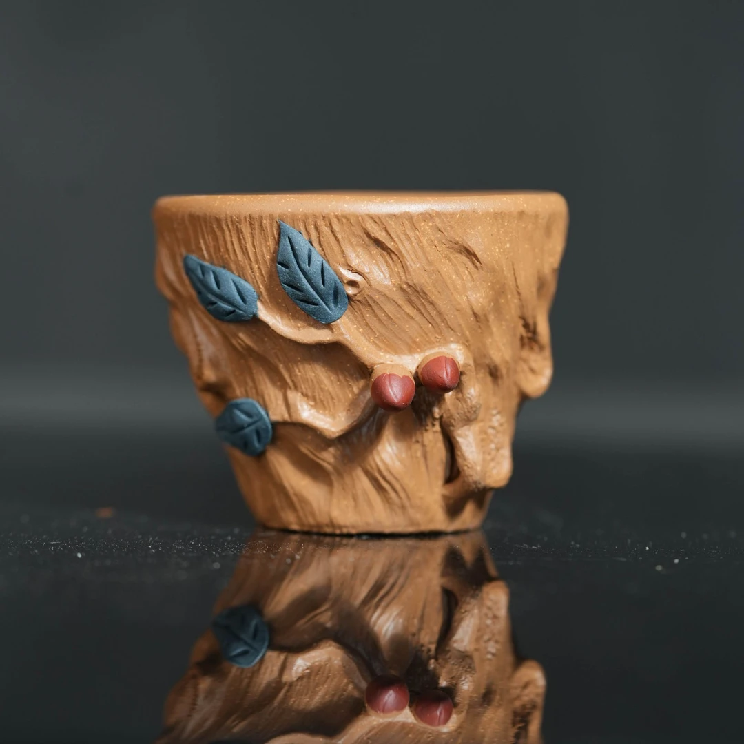 冰窖冷藏蟹黄段  寿桃杯 宜兴原矿紫砂 全手工 紫砂杯 主人杯