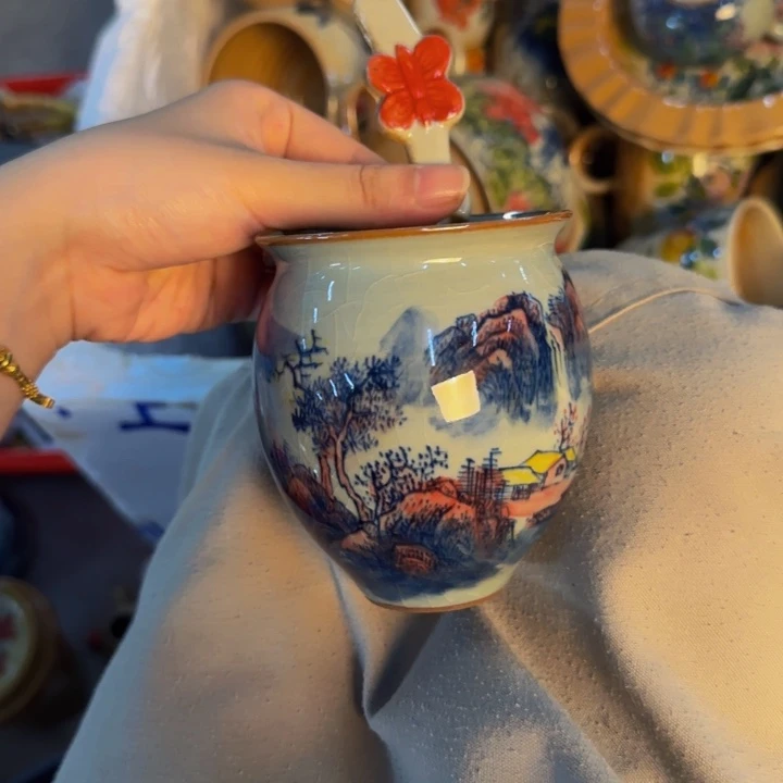 雨***润瓷片景德镇陶瓷手工手绘