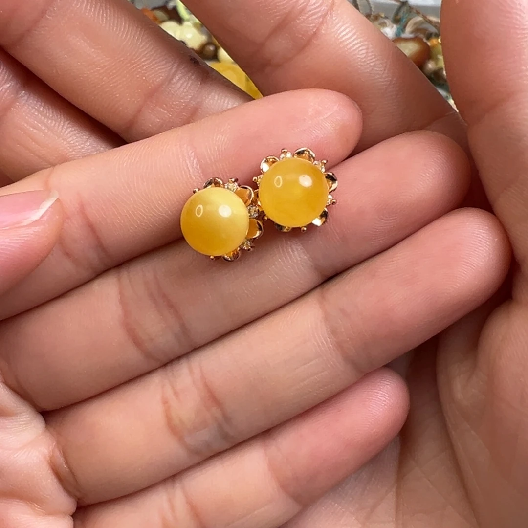 蜜蜡银S925镀金镶嵌裸石蜜蜡