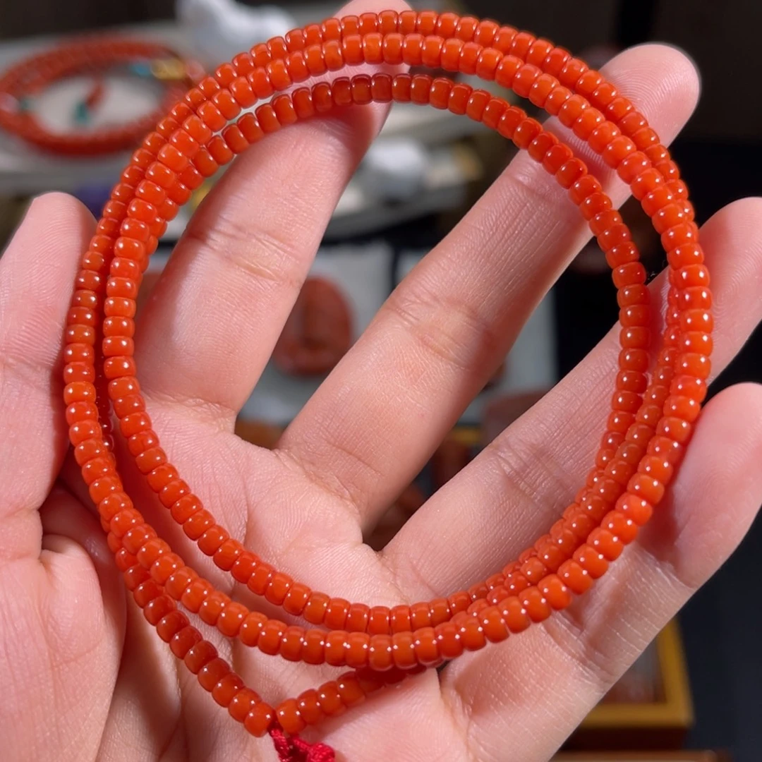 南红玛瑙未镶嵌药片念珠串3.9左右