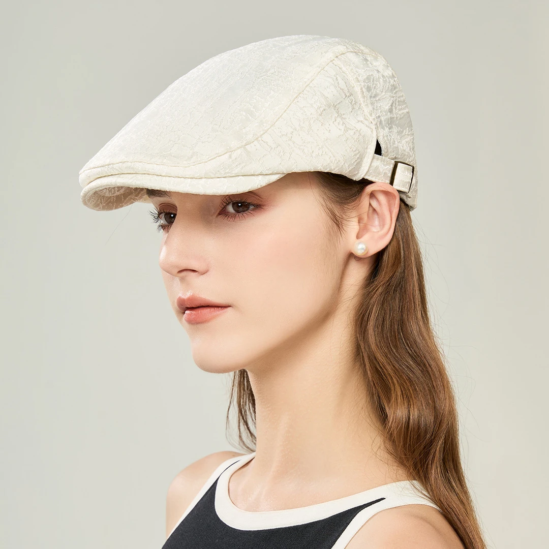 2025新款英伦复古文艺百搭画家帽经典提花报童帽显脸小前进帽子女