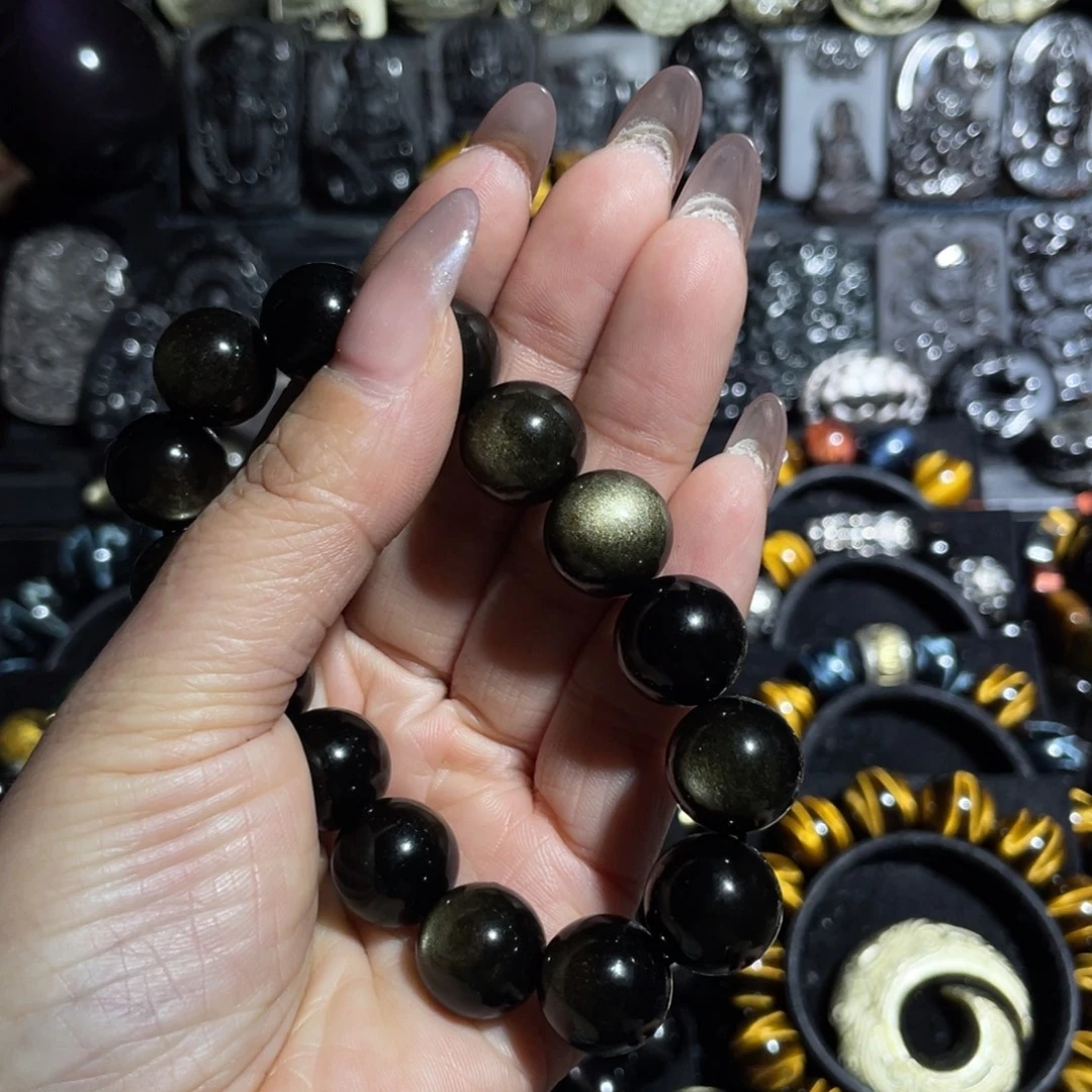 国***居黑曜岩未镶嵌手串14mm