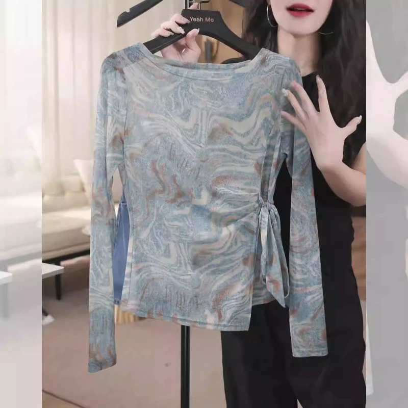 薄款冰丝晕染网纱长袖t恤女士夏季2025新款高级感上衣防晒衣罩衫