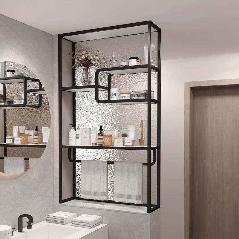 半墙长虹玻璃屏风不锈钢入户卫生间洗手台客厅铁艺隔断柜现代简约