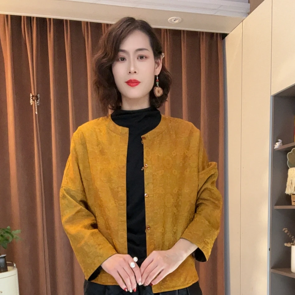 沐染家 中国风桑蚕丝提花对襟ins双面两穿外套