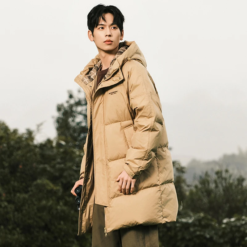 2313男女同款羽绒服男中长款连帽时尚情侣外套白鸭绒